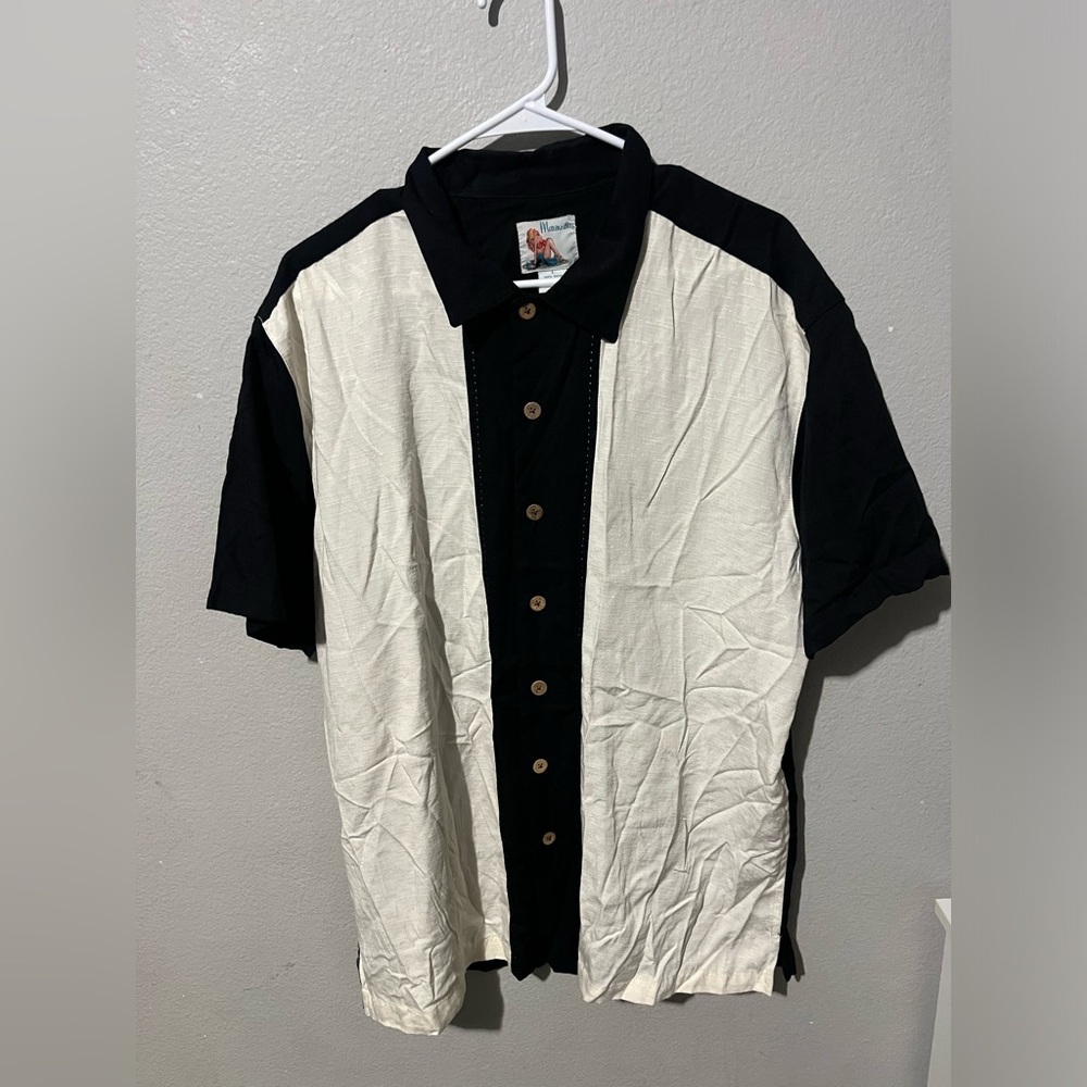 Vintage Marino Bay Black And‎ White Short Sleeve Button Down Size Large